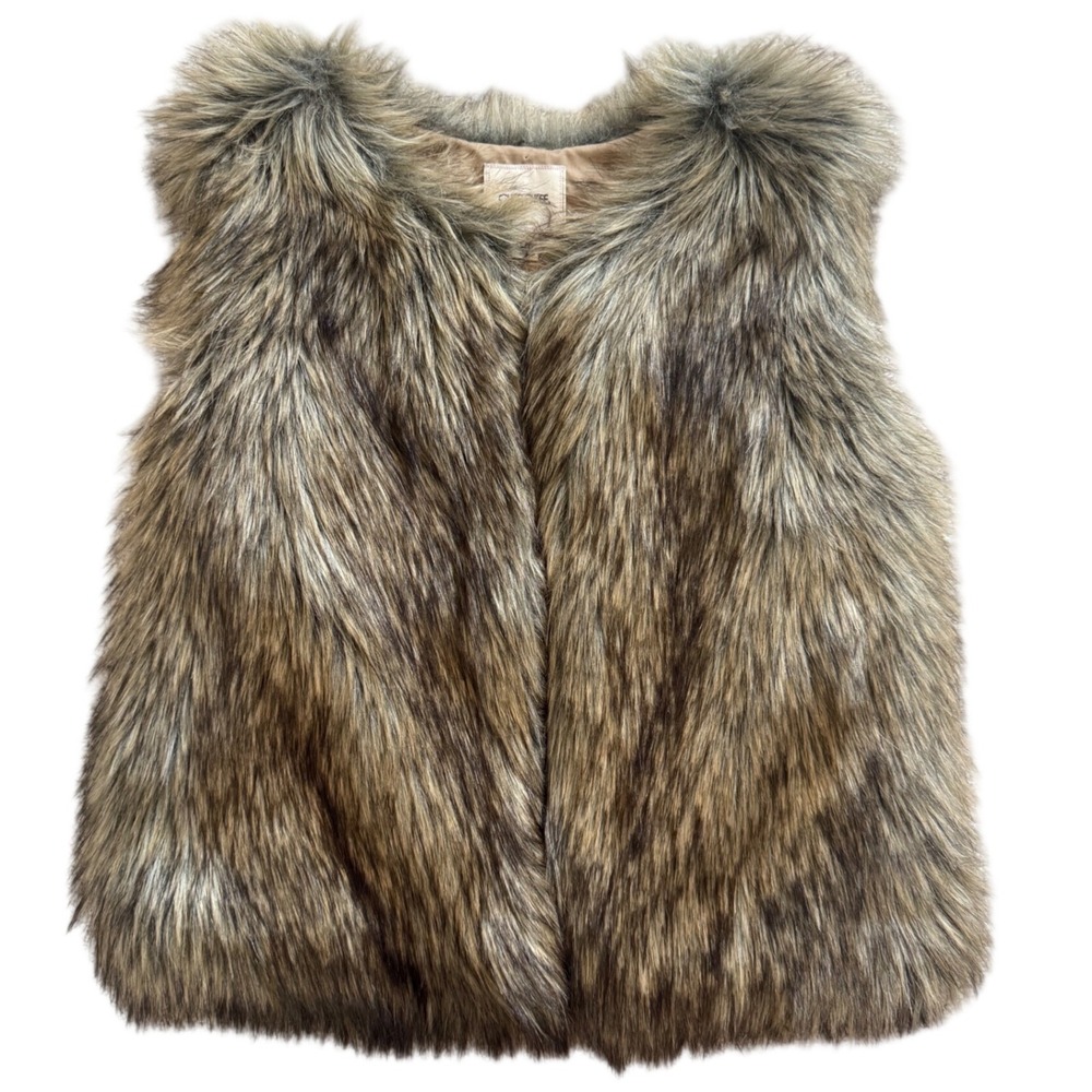 Cherokee Brown Faux Fur Womens XL Open Front Sleeveless Boho Vest-Pre-Loved‎